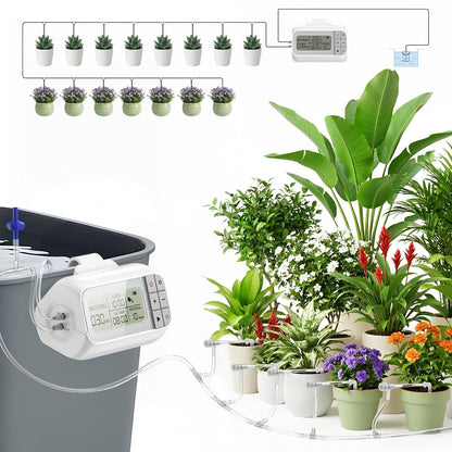Automatic Drip Irrigation Kit, Solar & USB Rechargeable Auto Plant Watering System with Programmable Timer, Anti-Siphon Valve, DIY Irrigation System for up to 15 Outdoor/Indoor Potted Plants