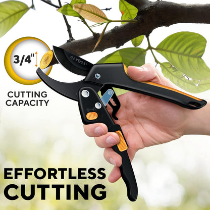 Ratchet Pruning Shears Heavy Duty, Hand Pruners for Gardening