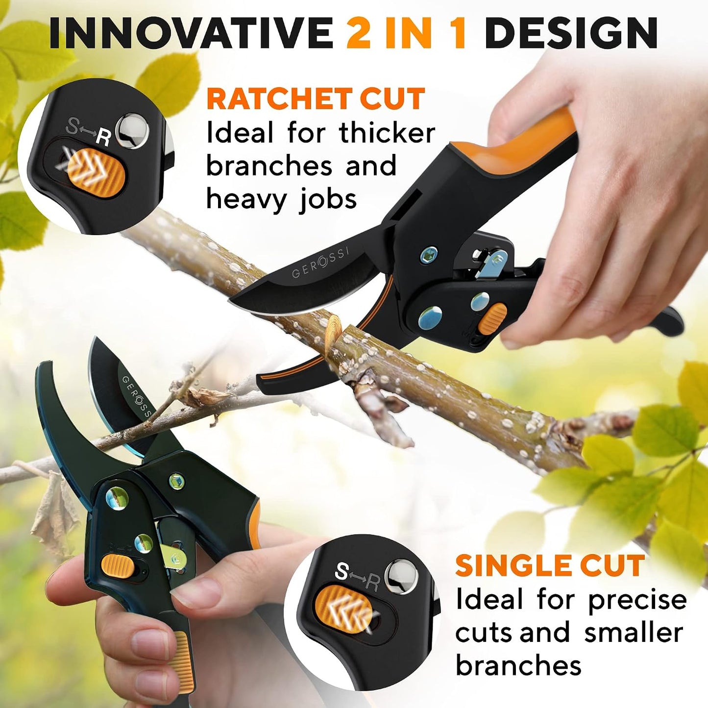 Ratchet Pruning Shears Heavy Duty, Hand Pruners for Gardening