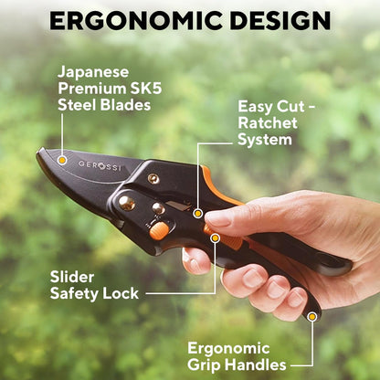 Ratchet Pruning Shears Heavy Duty, Hand Pruners for Gardening