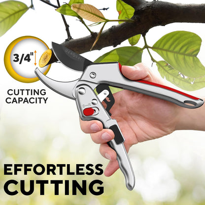 Ratchet Pruning Shears Heavy Duty, Hand Pruners for Gardening