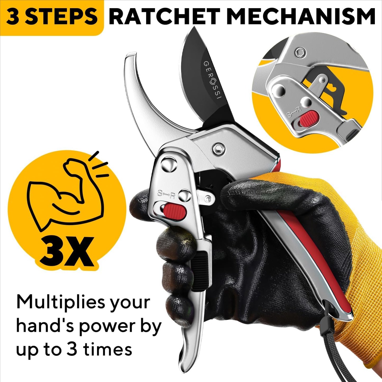 Ratchet Pruning Shears Heavy Duty, Hand Pruners for Gardening