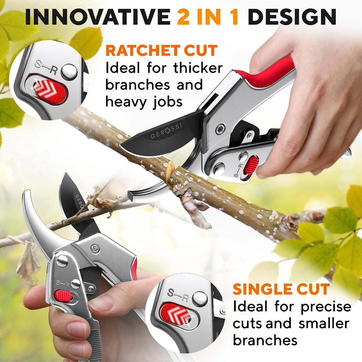 Ratchet Pruning Shears Heavy Duty, Hand Pruners for Gardening