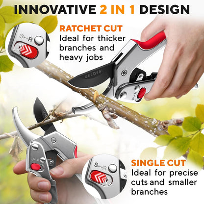 Ratchet Pruning Shears Heavy Duty, Hand Pruners for Gardening
