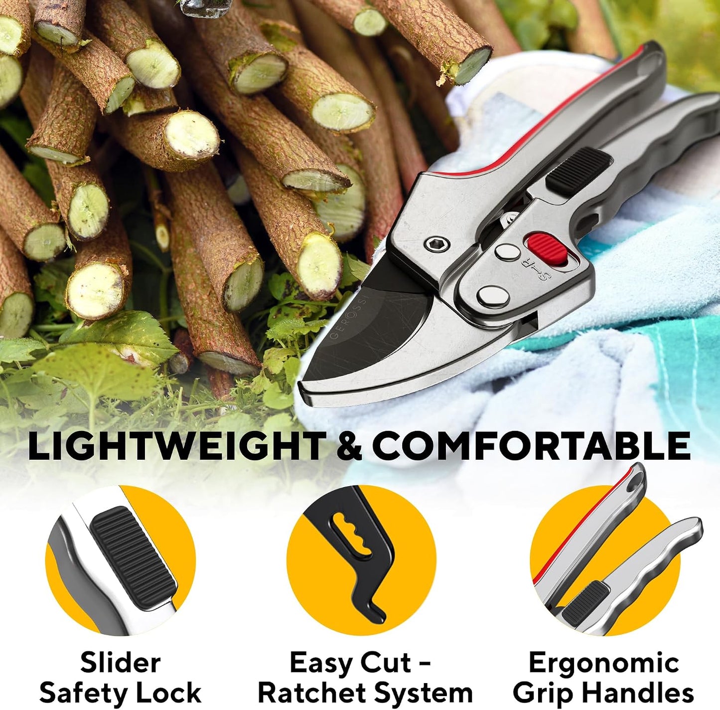 Ratchet Pruning Shears Heavy Duty, Hand Pruners for Gardening