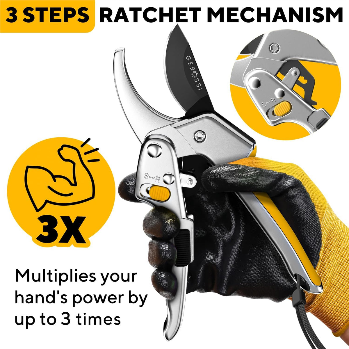 Ratchet Pruning Shears Heavy Duty, Hand Pruners for Gardening