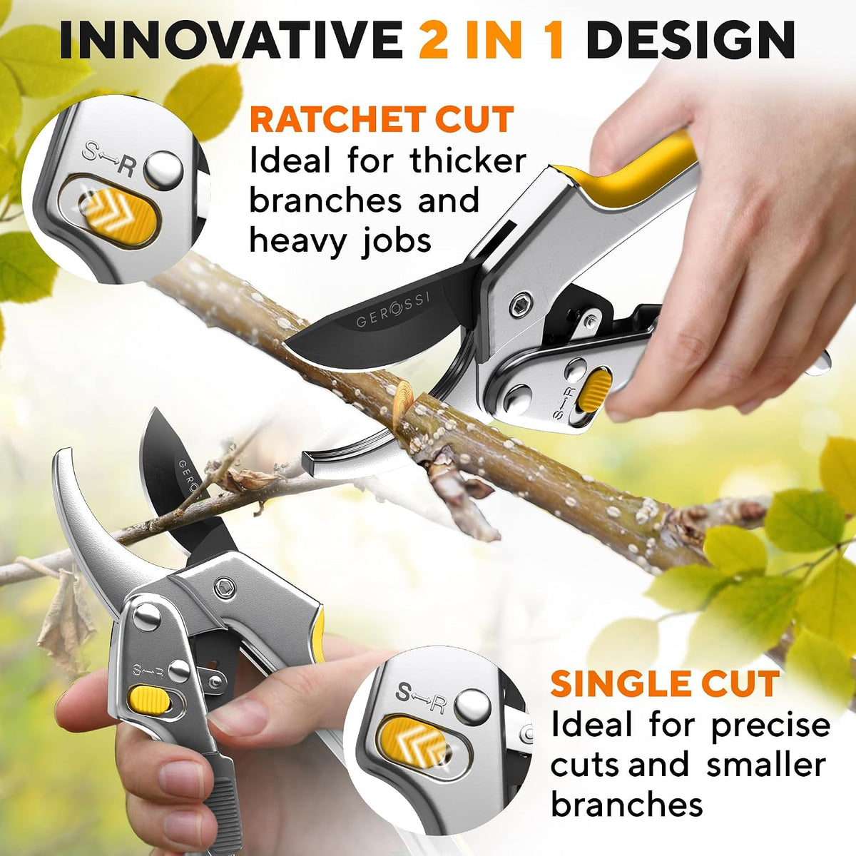 Ratchet Pruning Shears Heavy Duty, Hand Pruners for Gardening