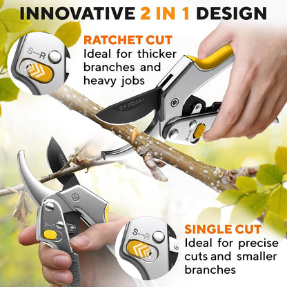 Ratchet Pruning Shears Heavy Duty, Hand Pruners for Gardening