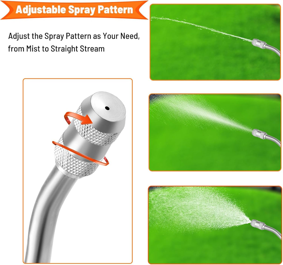 44 Inch Spray Wand, Brass 1/4" & 3/8" Barb Match Sprayer Wand Hoses, Adjustable Nozzle Stainless Steel Garden Hose Wand Sprayer Suitable for 3/4" Hose Quick Connectors