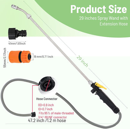 44 Inch Spray Wand, Brass 1/4" & 3/8" Barb Match Sprayer Wand Hoses, Adjustable Nozzle Stainless Steel Garden Hose Wand Sprayer Suitable for 3/4" Hose Quick Connectors