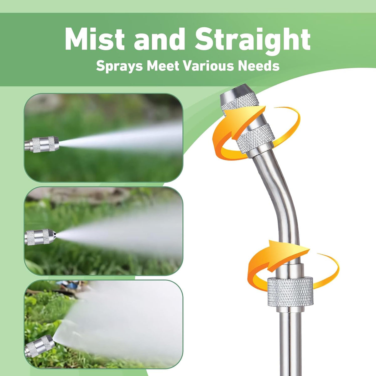 44 Inch Spray Wand, Brass 1/4" & 3/8" Barb Match Sprayer Wand Hoses, Adjustable Nozzle Stainless Steel Garden Hose Wand Sprayer Suitable for 3/4" Hose Quick Connectors