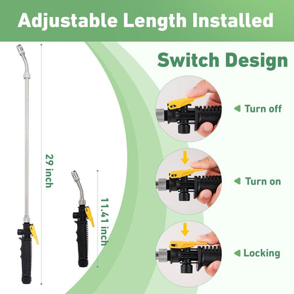 44 Inch Spray Wand, Brass 1/4" & 3/8" Barb Match Sprayer Wand Hoses, Adjustable Nozzle Stainless Steel Garden Hose Wand Sprayer Suitable for 3/4" Hose Quick Connectors
