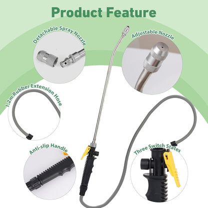 44 Inch Spray Wand, Brass 1/4" & 3/8" Barb Match Sprayer Wand Hoses, Adjustable Nozzle Stainless Steel Garden Hose Wand Sprayer Suitable for 3/4" Hose Quick Connectors