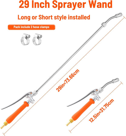 44 Inch Spray Wand, Brass 1/4" & 3/8" Barb Match Sprayer Wand Hoses, Adjustable Nozzle Stainless Steel Garden Hose Wand Sprayer Suitable for 3/4" Hose Quick Connectors