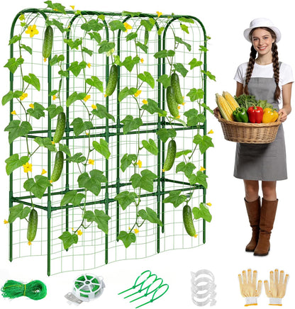 62in Tall Cucumber Trellis for Raised Bed, 51" L x 62" H Metal Garden Trellis for Climbing Plants Outdoor, U-Shape Vegetables Trellis Support for Squash Zucchini Peas Grape