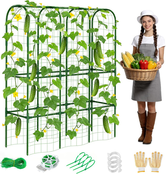 62in Tall Cucumber Trellis for Raised Bed, 51" L x 62" H Metal Garden Trellis for Climbing Plants Outdoor, U-Shape Vegetables Trellis Support for Squash Zucchini Peas Grape