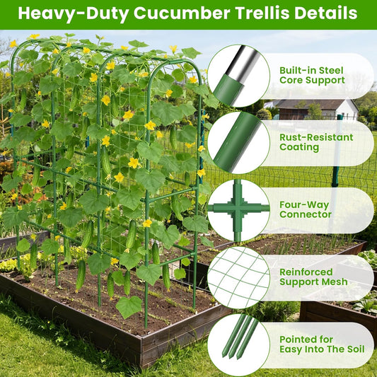 62in Tall Cucumber Trellis for Raised Bed, 51" L x 62" H Metal Garden Trellis for Climbing Plants Outdoor, U-Shape Vegetables Trellis Support for Squash Zucchini Peas Grape