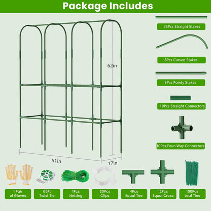62in Tall Cucumber Trellis for Raised Bed, 51" L x 62" H Metal Garden Trellis for Climbing Plants Outdoor, U-Shape Vegetables Trellis Support for Squash Zucchini Peas Grape