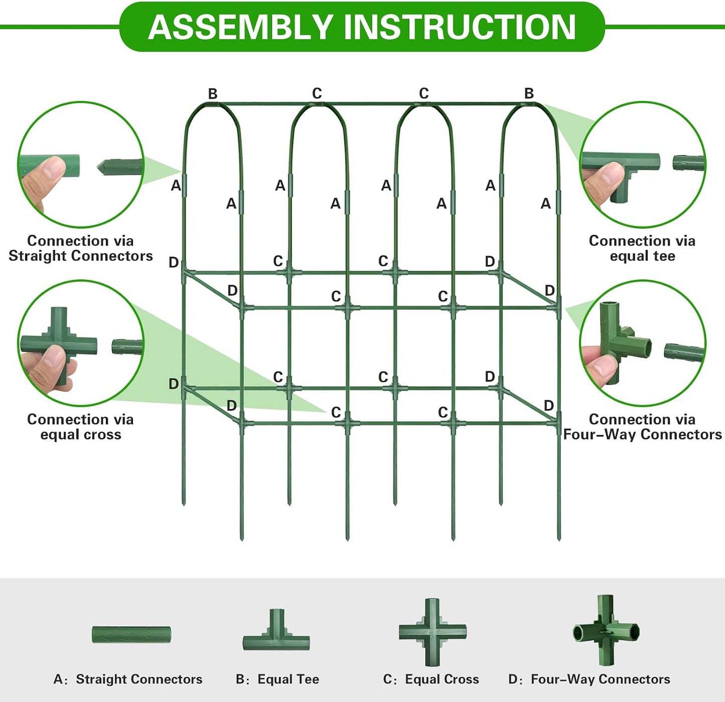 62in Tall Cucumber Trellis for Raised Bed, 51" L x 62" H Metal Garden Trellis for Climbing Plants Outdoor, U-Shape Vegetables Trellis Support for Squash Zucchini Peas Grape