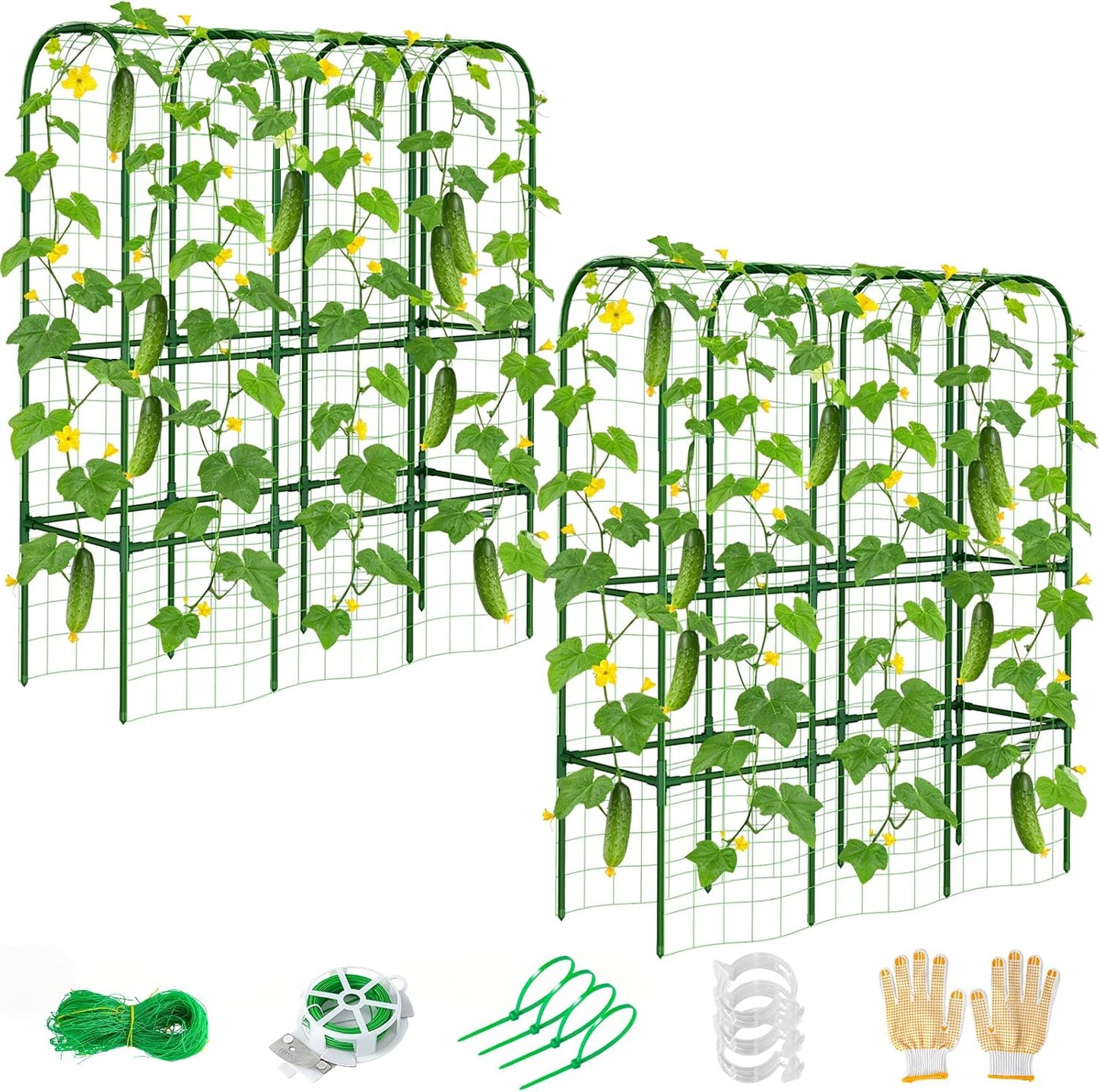 62in Tall Cucumber Trellis for Raised Bed, 51" L x 62" H Metal Garden Trellis for Climbing Plants Outdoor, U-Shape Vegetables Trellis Support for Squash Zucchini Peas Grape