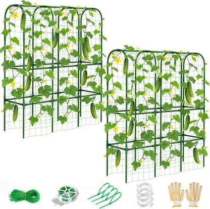 62in Tall Cucumber Trellis for Raised Bed, 51" L x 62" H Metal Garden Trellis for Climbing Plants Outdoor, U-Shape Vegetables Trellis Support for Squash Zucchini Peas Grape