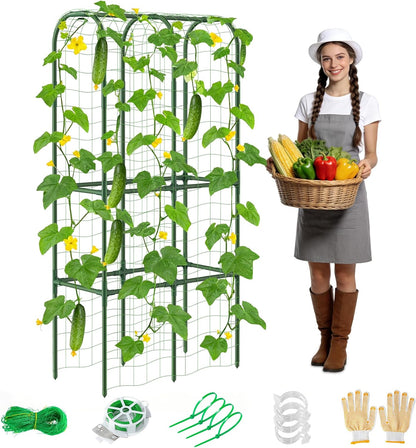 62in Tall Cucumber Trellis for Raised Bed, 51" L x 62" H Metal Garden Trellis for Climbing Plants Outdoor, U-Shape Vegetables Trellis Support for Squash Zucchini Peas Grape