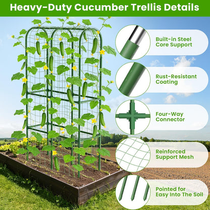 62in Tall Cucumber Trellis for Raised Bed, 51" L x 62" H Metal Garden Trellis for Climbing Plants Outdoor, U-Shape Vegetables Trellis Support for Squash Zucchini Peas Grape