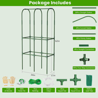62in Tall Cucumber Trellis for Raised Bed, 51" L x 62" H Metal Garden Trellis for Climbing Plants Outdoor, U-Shape Vegetables Trellis Support for Squash Zucchini Peas Grape