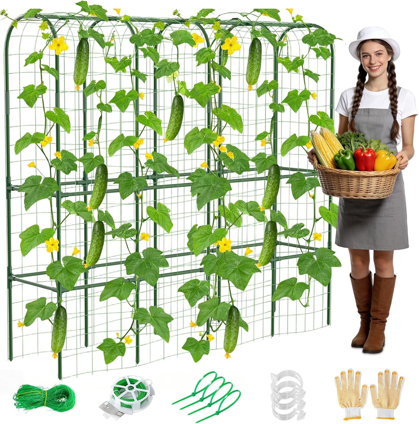 62in Tall Cucumber Trellis for Raised Bed, 51" L x 62" H Metal Garden Trellis for Climbing Plants Outdoor, U-Shape Vegetables Trellis Support for Squash Zucchini Peas Grape