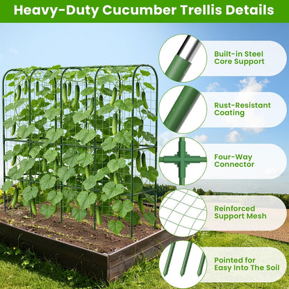 62in Tall Cucumber Trellis for Raised Bed, 51" L x 62" H Metal Garden Trellis for Climbing Plants Outdoor, U-Shape Vegetables Trellis Support for Squash Zucchini Peas Grape