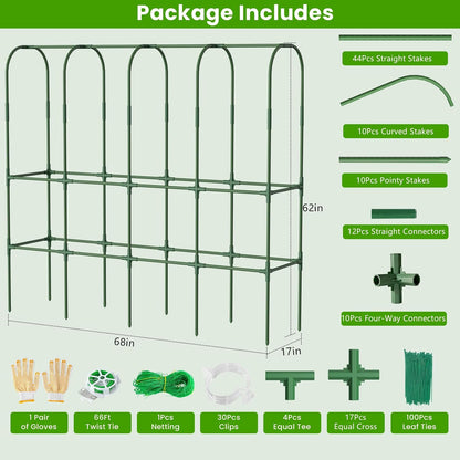 62in Tall Cucumber Trellis for Raised Bed, 51" L x 62" H Metal Garden Trellis for Climbing Plants Outdoor, U-Shape Vegetables Trellis Support for Squash Zucchini Peas Grape