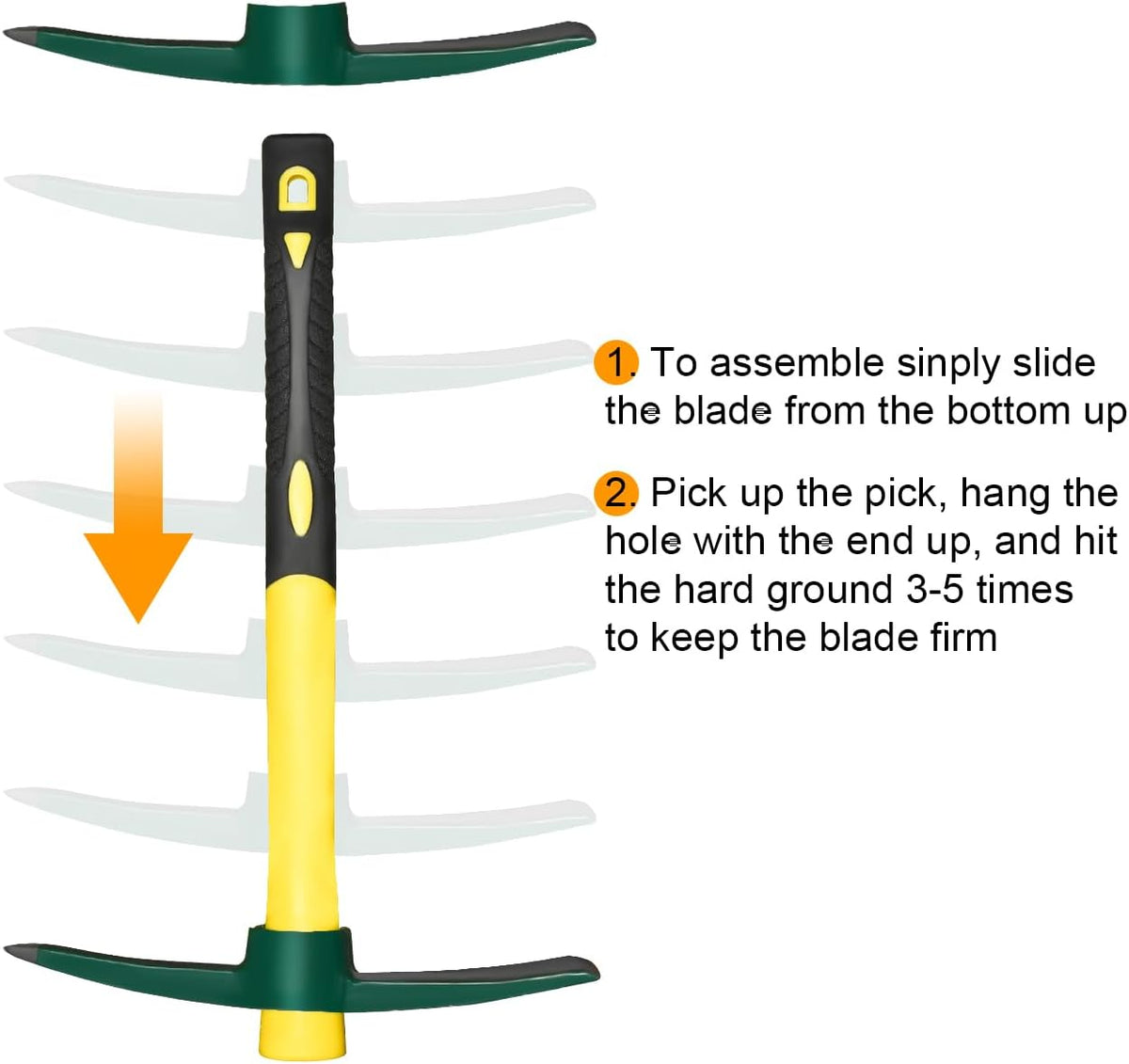 15inch Forged Adze Pick, Weeding Mattock Hoe, Pick Axe,1.4LB