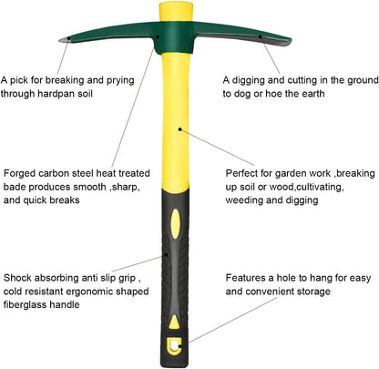 15inch Forged Adze Pick, Weeding Mattock Hoe, Pick Axe,1.4LB