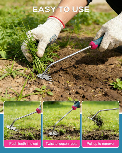 2026 Upgraded Weed Puller Tool, Leverage Base & V-Shaped Forks, Hand Weeder