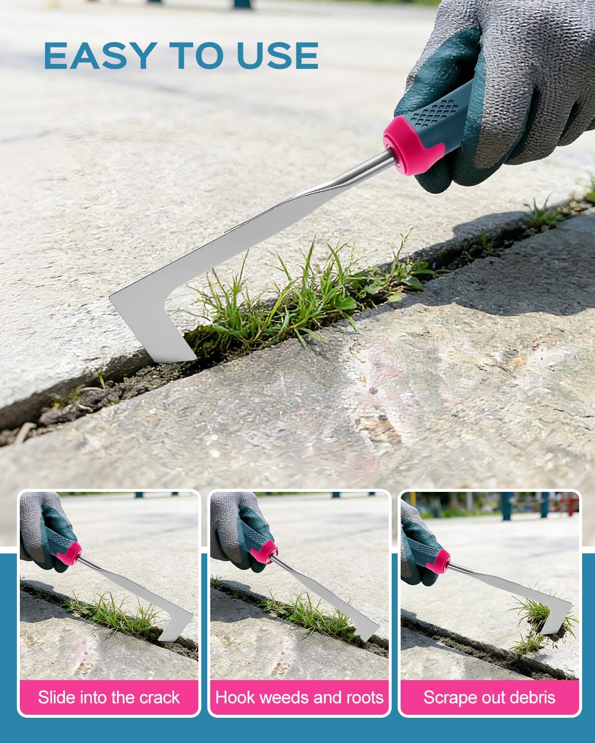 2026 Upgraded Weed Puller Tool, Leverage Base & V-Shaped Forks, Hand Weeder