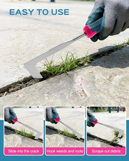 2026 Upgraded Weed Puller Tool, Leverage Base & V-Shaped Forks, Hand Weeder