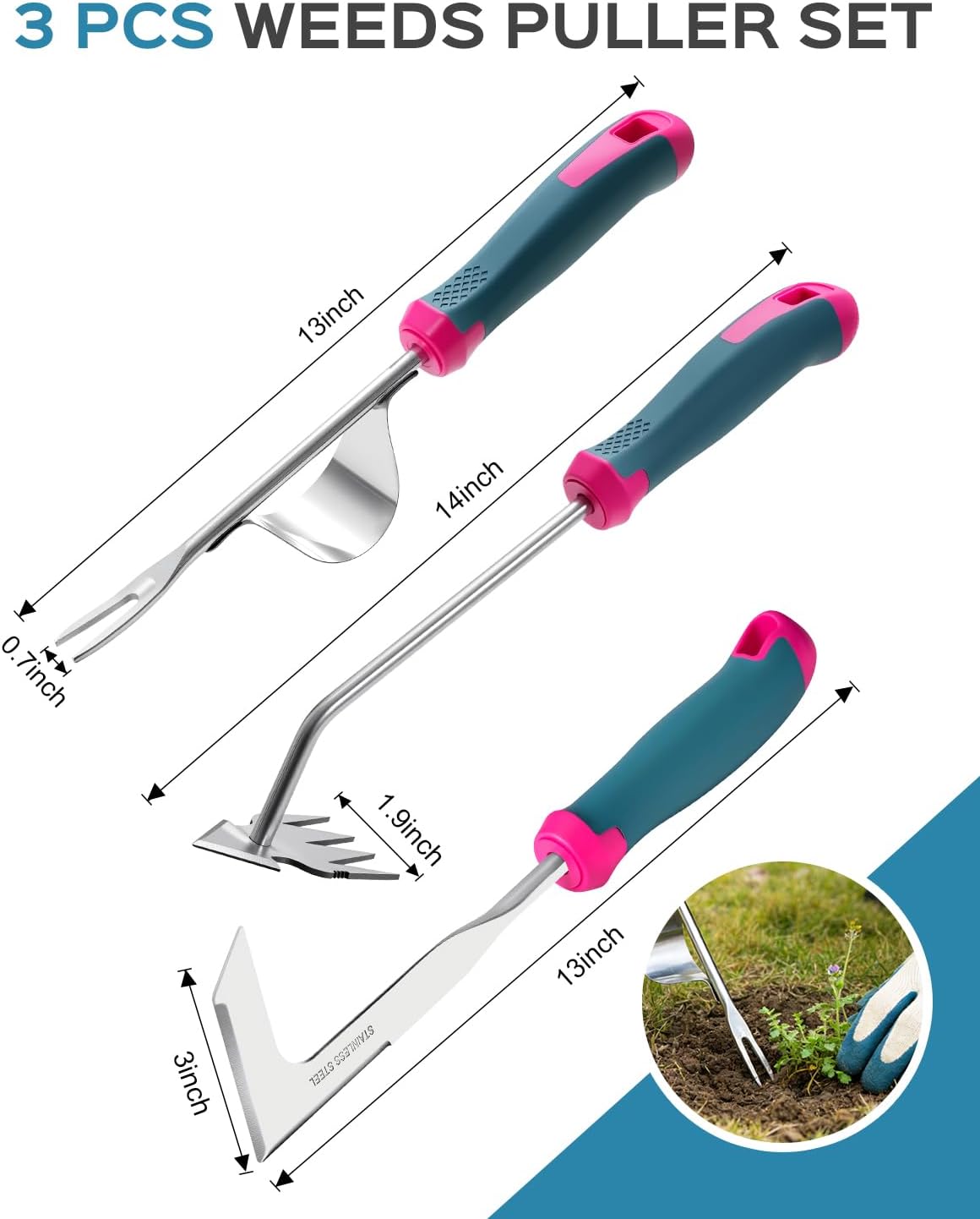 2026 Upgraded Weed Puller Tool, Leverage Base & V-Shaped Forks, Hand Weeder
