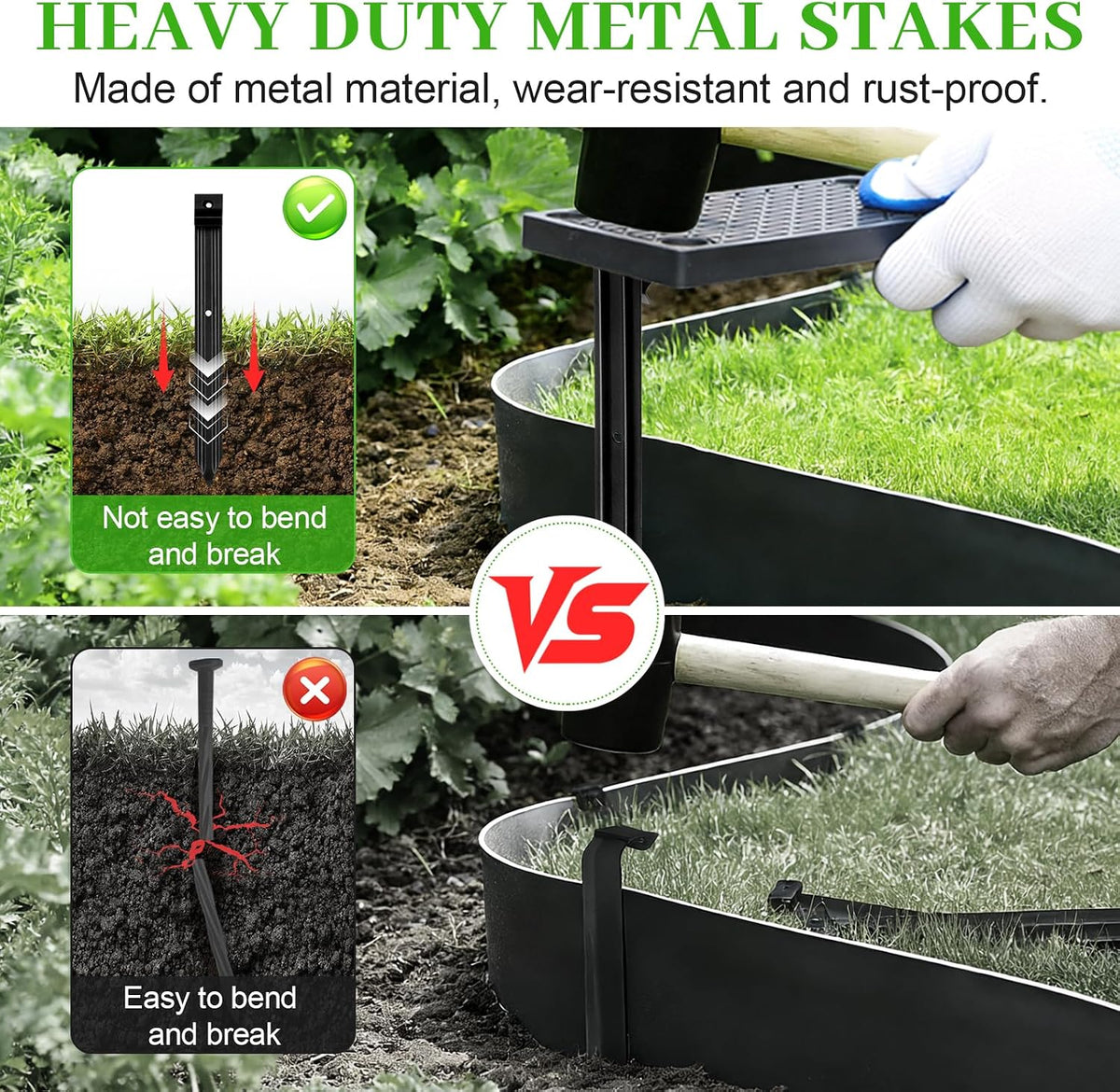 24 Pack Metal Landscape Edging Stakes,10 in Heavy Duty Garden Spikes with Plastic Panel,Ground Spikes,Anchoring Spikes for Driveway Lawn Terrace Board Weed Barriers
