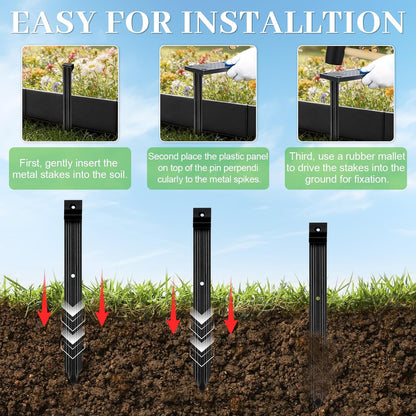 24 Pack Metal Landscape Edging Stakes,10 in Heavy Duty Garden Spikes with Plastic Panel,Ground Spikes,Anchoring Spikes for Driveway Lawn Terrace Board Weed Barriers