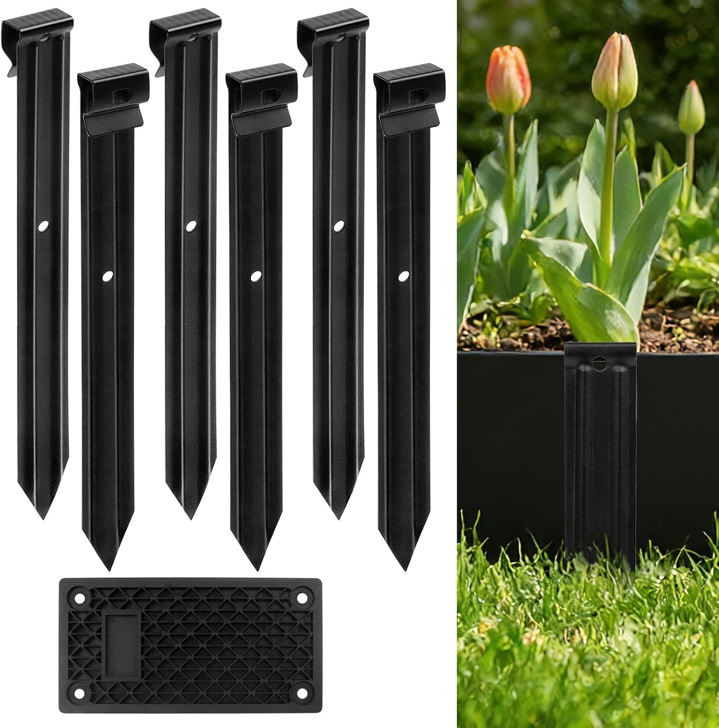 24 Pack Metal Landscape Edging Stakes,10 in Heavy Duty Garden Spikes with Plastic Panel,Ground Spikes,Anchoring Spikes for Driveway Lawn Terrace Board Weed Barriers