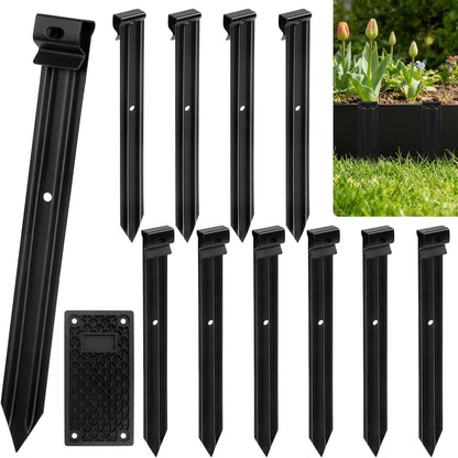 24 Pack Metal Landscape Edging Stakes,10 in Heavy Duty Garden Spikes with Plastic Panel,Ground Spikes,Anchoring Spikes for Driveway Lawn Terrace Board Weed Barriers