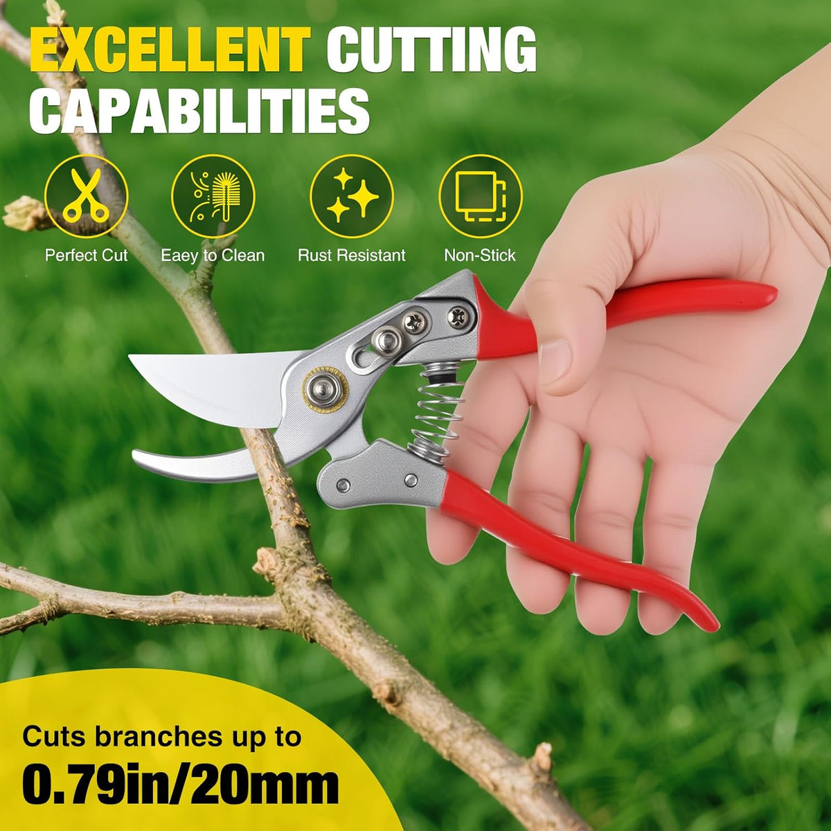 Pruning Shears Garden Shears 8.6" Professional Bypass Garden Scissors Yard Clippers with Sharp SK5 Steel Blade Heavy Duty Hand Pruners for Branch Flower Plant Trimming Cutting Gardening Tools