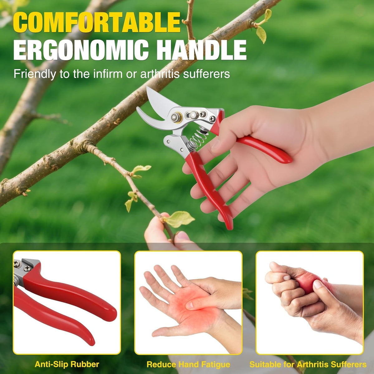 Pruning Shears Garden Shears 8.6" Professional Bypass Garden Scissors Yard Clippers with Sharp SK5 Steel Blade Heavy Duty Hand Pruners for Branch Flower Plant Trimming Cutting Gardening Tools