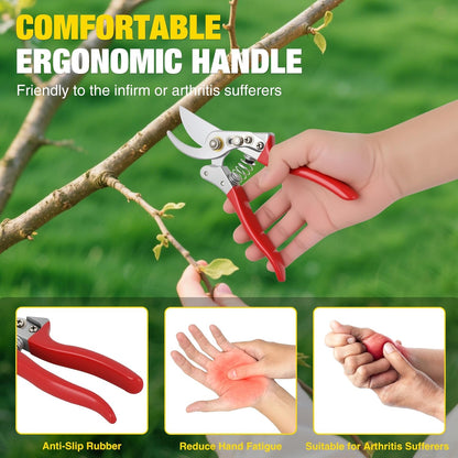 Pruning Shears Garden Shears 8.6" Professional Bypass Garden Scissors Yard Clippers with Sharp SK5 Steel Blade Heavy Duty Hand Pruners for Branch Flower Plant Trimming Cutting Gardening Tools