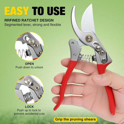 Pruning Shears Garden Shears 8.6" Professional Bypass Garden Scissors Yard Clippers with Sharp SK5 Steel Blade Heavy Duty Hand Pruners for Branch Flower Plant Trimming Cutting Gardening Tools