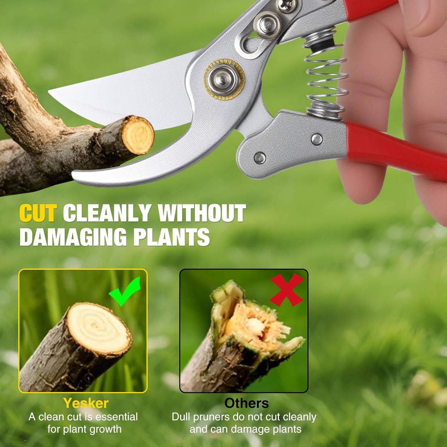 Pruning Shears Garden Shears 8.6" Professional Bypass Garden Scissors Yard Clippers with Sharp SK5 Steel Blade Heavy Duty Hand Pruners for Branch Flower Plant Trimming Cutting Gardening Tools
