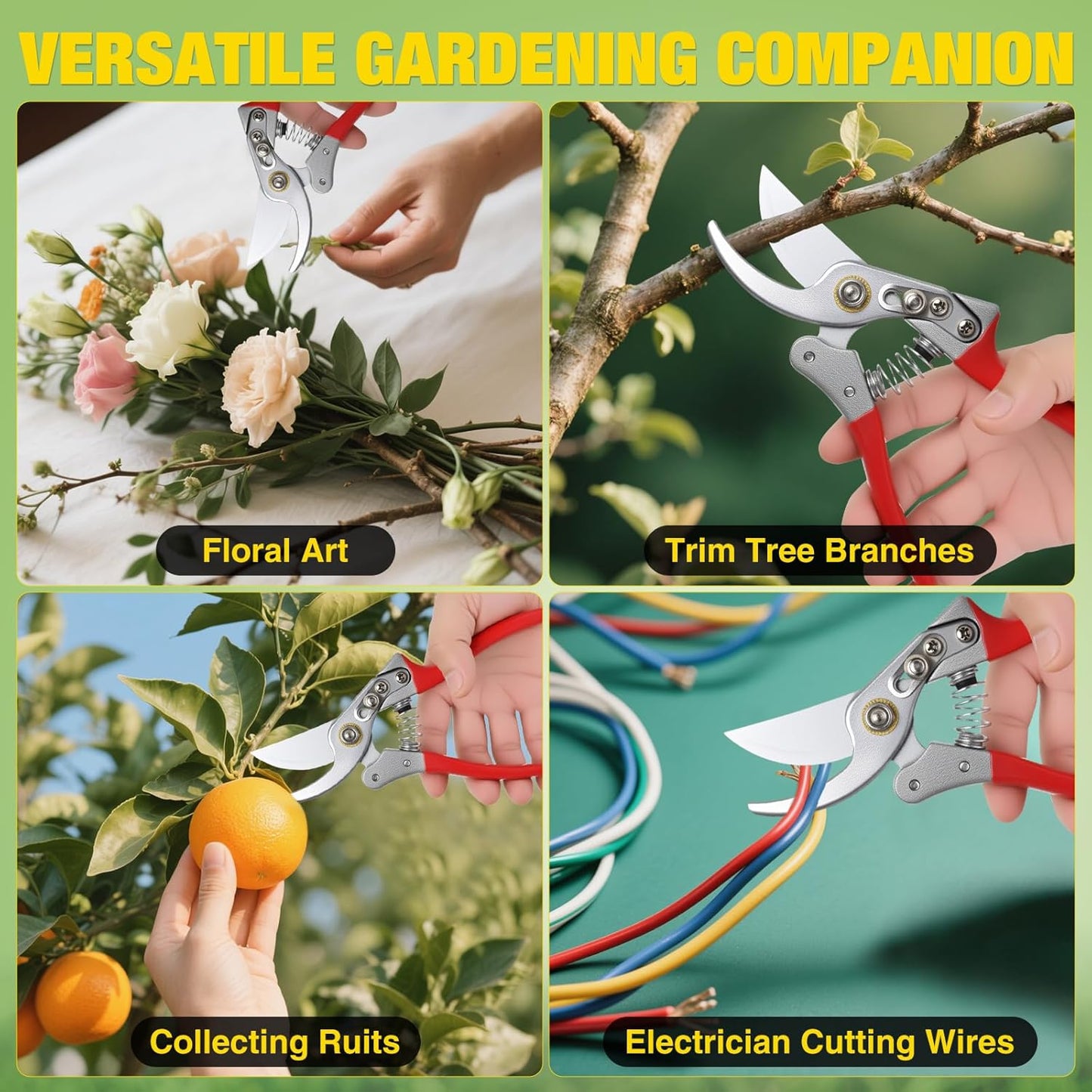 Pruning Shears Garden Shears 8.6" Professional Bypass Garden Scissors Yard Clippers with Sharp SK5 Steel Blade Heavy Duty Hand Pruners for Branch Flower Plant Trimming Cutting Gardening Tools