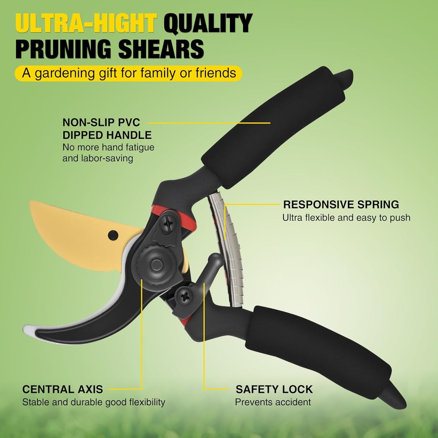 Pruning Shears Garden Shears 8.6" Professional Bypass Garden Scissors Yard Clippers with Sharp SK5 Steel Blade Heavy Duty Hand Pruners for Branch Flower Plant Trimming Cutting Gardening Tools
