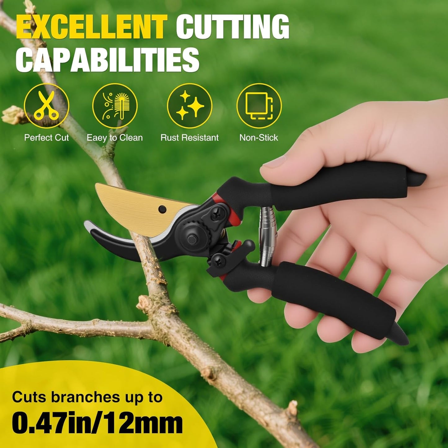 Pruning Shears Garden Shears 8.6" Professional Bypass Garden Scissors Yard Clippers with Sharp SK5 Steel Blade Heavy Duty Hand Pruners for Branch Flower Plant Trimming Cutting Gardening Tools