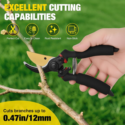 Pruning Shears Garden Shears 8.6" Professional Bypass Garden Scissors Yard Clippers with Sharp SK5 Steel Blade Heavy Duty Hand Pruners for Branch Flower Plant Trimming Cutting Gardening Tools